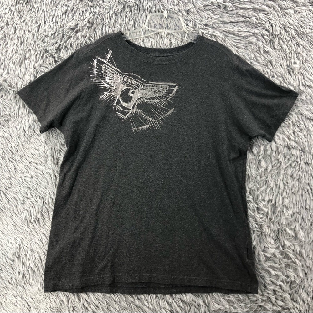 Carhartt Tshirt Womens XL Spellout Wing Logo Soft Heathered Gray Short Sleeve